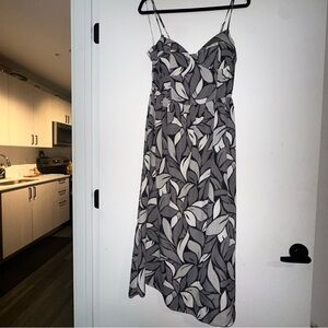Summer Black and White Leaf Print Dress
